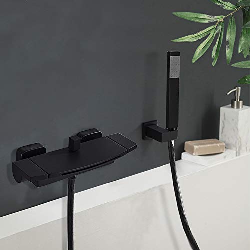 Robinet de baignoire cascade mural noir mat avec douchette - 3