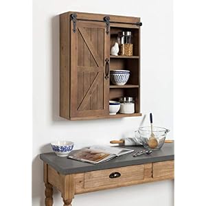 Kate and Laurel Cates Wood Wall Storage Cabinet with Sliding Barn Door Farmhouse Style Wall Cabinet Ideal for Use as a Bathroom Cabinet Pantry Cabinet Kitchen Cabinet Rustic Brown