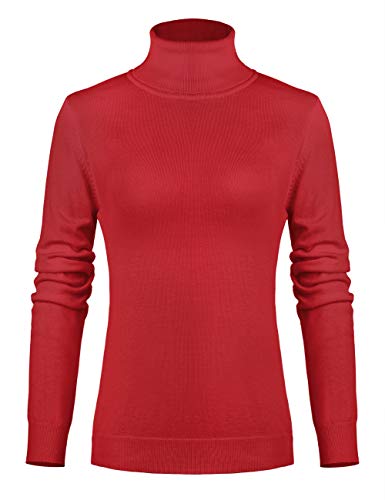AKEWEI Womens Turtleneck Base Layer Top,Spring Classic Shirts Ladies Thermal Red S