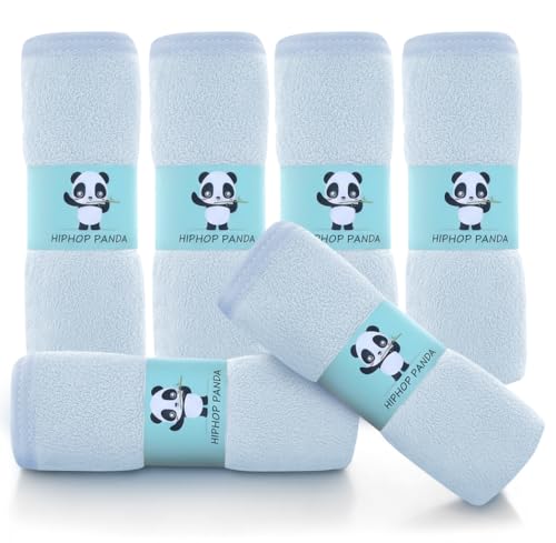 Image of HIPHOP PANDA Baby Washcloths, Rayon Made from Bamboo - 2 Layer Ultra Soft Absorbent Newborn Bath Face Towel - Reusable Baby Wipes for Delicate Skin - Blue, 6 Pack