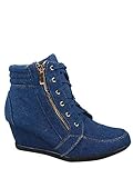 TZ 56 Womens High Top Sneakers Fashion Classic Lace Up Comfortable Wedge Walking Shoes (Denim Blue, 7)