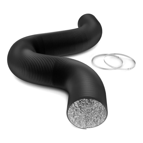 Image of iPower 6 inch 25 feet Flexible Air Aluminum 4 Layer Protection Ducting Dryer Vent Hose for HVAC Ventilation with 2 Clamps,Exhaust Blower for Heating Cooling Booster, Black