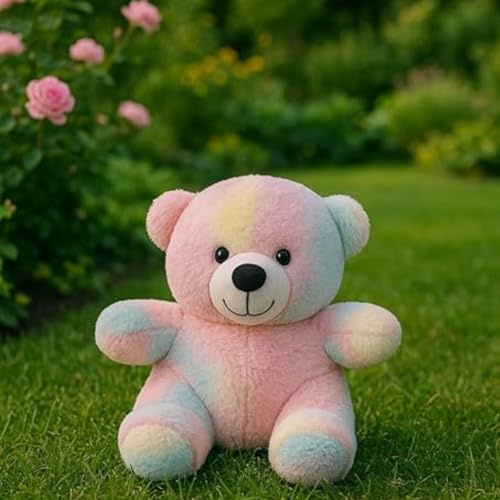 Image of Super Soft Rainbow Teddy Bear Stuffed Toy Fluffy Multicolor Plush Doll with Cute Expression Ideal Gift for Children Toddlers Decoration Playtime Buddy Plush Collectors(30 CM)