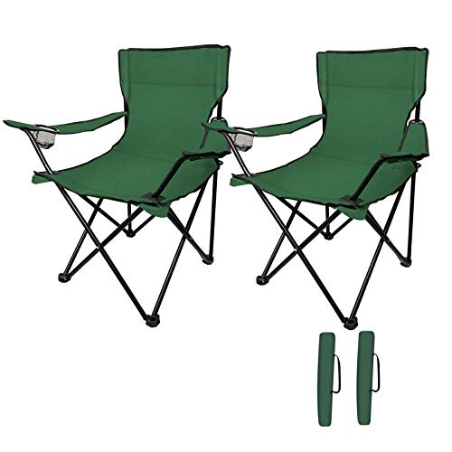 Cambyso Camping Chairs 2Packs Outdoor Chairs Foldable Portable Lawn Chair Ultra-Light Easy to Carry Fishing Chairs with Beverage Holder Heavy Duty Green