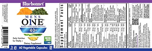 Bluebonnet Nutrition Mens' One 40+ Whole Food-Based Multiple, Men Multivitamin For Men 40+, Soy-Free, Non-Gmo, Gluten Free, Kosher, 60 Vegetable Capsules, 60 Servings #TOP1