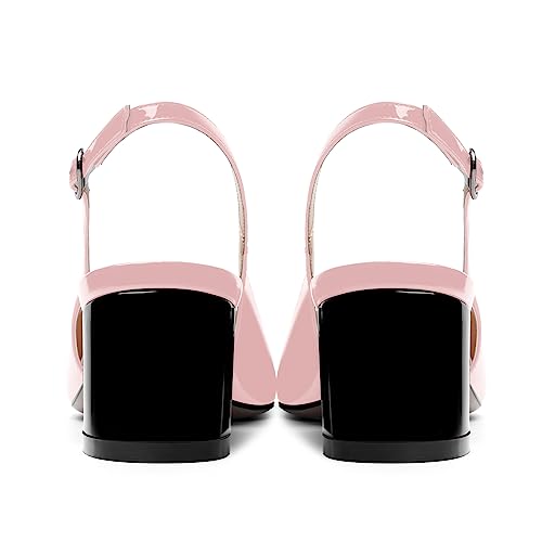 SHOWFOREST Womens Dress Work Buckle Square Toe Matte Slingback Chunky Low Heel Pumps Shoes 2 Inch4