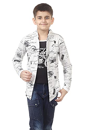 Image of Boys Full Sleeve Cotton Black Printed T-Shirt with Attached Yellow Jacket Shrug Look Smart and Comfortable for Any Casual and Festive Purpose