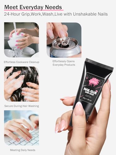 Strong Nail Glue for Press On Nail Tips, Glue Gel for False Nails Fake Acrylic Nail, 30ml Upgraded Quick Drying, No Lamp Needed, Long Lasting