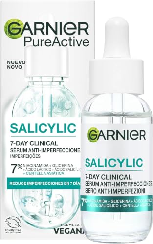 Garnier PureActive Salicylic 7-Day Clinical Sérum AntiImperfecciones, 30 ml | 7% Niacinamida, Glicerina, Ácido Láctico, Ácido Salicílico y Centella Asiática. Reduce Imperfecciones Piel Sensible en 7 Días