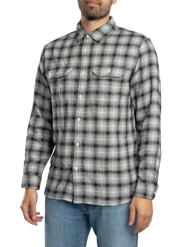 Levi's Men's Jackson Worker Overshirt Kana Plaid Jet Black Black M