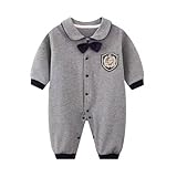 [Mum&nny] ベビーフォーマル 男の子 長袖 蝶ネクタイ付き ロンパース 新生児服 結婚式 七五三 お食い初め グレー 80