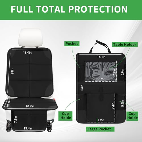 Image of Aurelema 4 Pack Non-slip Car Seat Protector and Backseat Organizer Kick Mat with Tablet Holder, Large Waterproof Car Seat Protector with Storage Pockets for Leather and Fabric