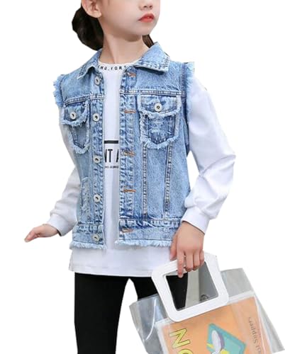 MYtodo Kids Girls Cowboy Leisure Vest Sleeveless Outerwear Denim Cardigan Coat2