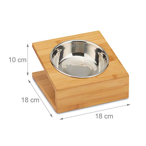 Relaxdays Napfstation, Katzen & kleine Hunde, für Wasser und Futter, geneigter Futternapf Edelstahl, HBT 10x18x18, Natur, 1 Napf