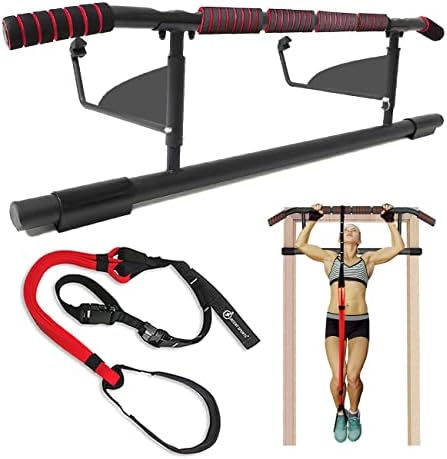 INTENT SPORTS Pull Up Bar for Doorway and Pull Up Assist Bands for Home, Gym, Fitness, Body Stretching, Mobility Work, Weightlifting, Powerlifting, Heavy Duty, Chin Up Exercise Videos, eBook