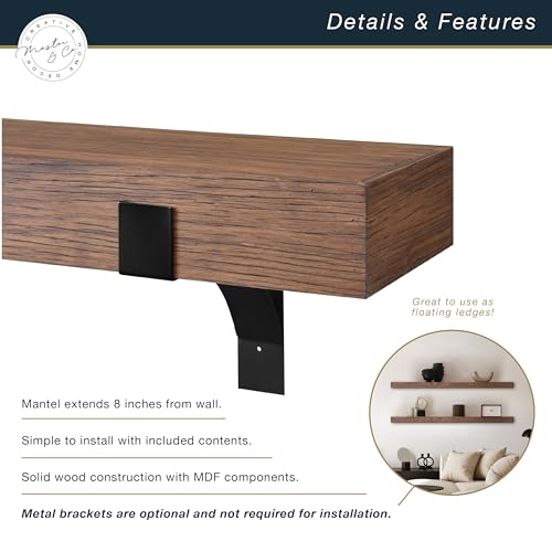 Image of Master & Co. Modern Floating Fireplace Mantel with Black Metal Brackets, Long Floating Shelves for Wall Decor, 48 inches, Walnut Woodgrain