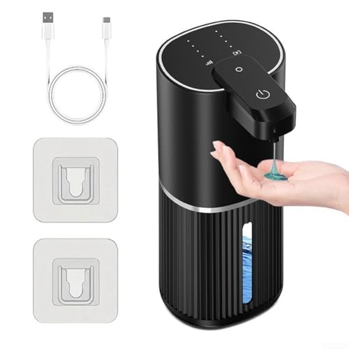 Dispensador de jabón automático impermeable con cantidad de dispensación ajustable, diseño compacto de ABS, capacidad de 380 ml, adecuado para montaje en escritorio o pared (gel negro)