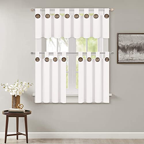 Bleum Cade White Kitchen Valance Curtains Cotton Blend Farmhouse Valances Tab Top Boho Rustic Button Window Valances Light Filtering Small Window Curtain For Cafe Bathroom Bedroom Drapes 52''W X 18''L thumb #8