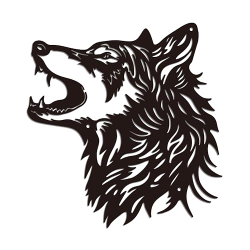 WADORN Decoración de pared de hierro con cabeza de lobo, decoración de pared de metal negro, diseño de cabeza de lobo para el hogar, cocina, dormitorio, sala de estar, oficina, baño, decoración de