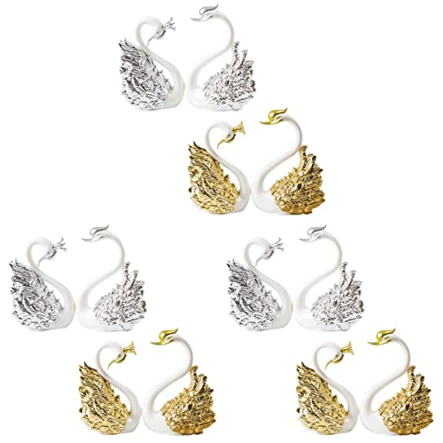 ifundom 6 Paare Skulpturen Partydekore Harz Schwäne Ornament Tag Herz Figur Schön Golden + Puppe Armaturenbrett Schwan Geburtstag Schicke Geburtsskulptur Küssen Romantisch mit Dessert Cover