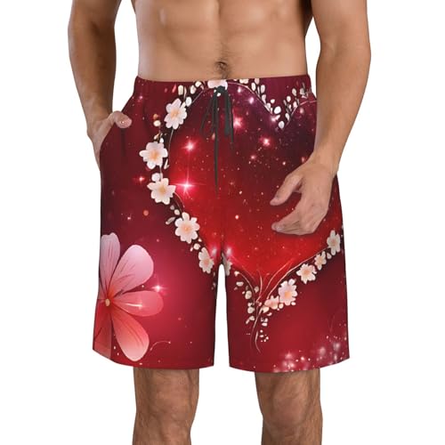 Romantic Heart Men's Quick Dry Beach Shorts Swim Trunks with Pockets Board Shorts