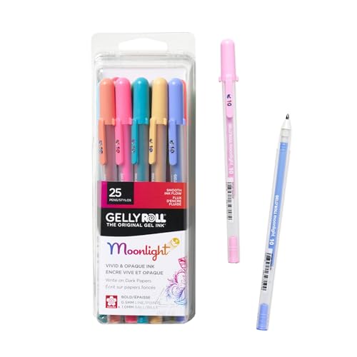 SAKURA Gelly Roll Moonlight Size 10 Gel Pens - Bold Point Ink Pen for Journaling, Art, or Drawing - Assorted Colored Ink - Bold Line - 25 Pack
