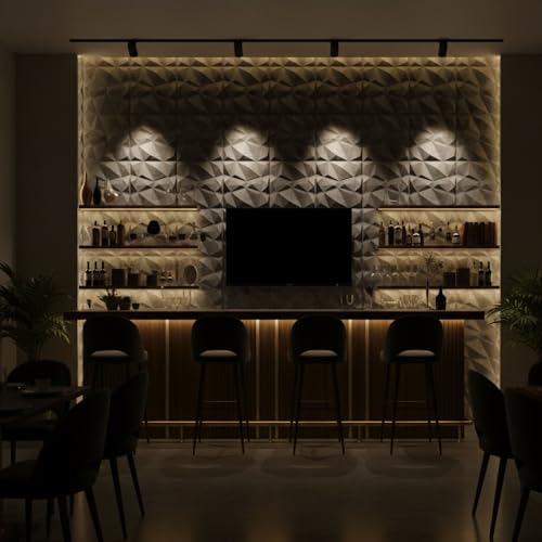 Image of Kayra Decor Wall Panels for Bedroom - PVC Diamond Design, Grey Marble Color 19.7 inch X 19.7 inch (Pack of 12) - Covers 32.34 Sq. Ft.