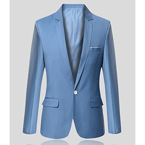 Blazer masculino casual de caimento justo, um botão, manga comprida, Azul, XX-Large