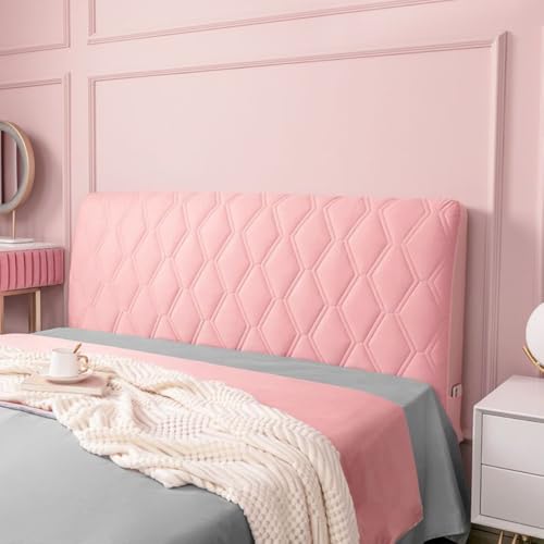 JANEMUA Cubre Cabecero De Cama con Estampado De Cuadros De Doble Línea Y Rombos Grandes, Protector Antipolvo Elástico Y Antideslizante Fácil De Colocar, Superficie De Tela-Pink||170cm