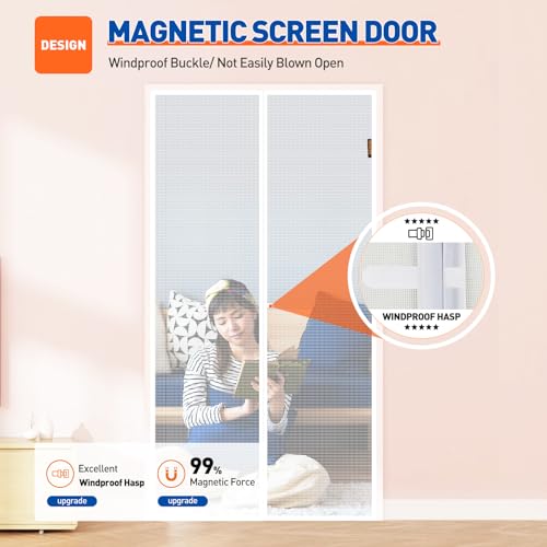 Image of MAGZO Screen Door Mesh Fits Door Size 36 inchx 96 inch, Hands-Free Mesh White