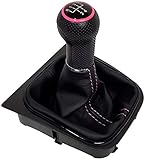 Schaltknauf elegante sportliche Ausführung ( Lady Design ). 5-Gang mit Ring in chrom. Chrom Ring zwischen Schaltknauf und Schaltsack. Kunstleder schwarz mit Naht in Lady pink. Rahmen mit schwarz glanz Umrandung. Schelle