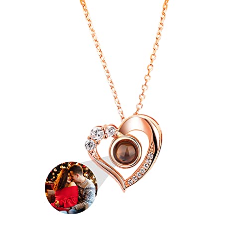 Shiny Alice Personalized Custom Photo I Love You Necklace Silver Rose Gold 100 Languages Projection Pendant Jewelry Gift for Mom Women Wife Mother s Day Necklace(Silver Full Color 20)