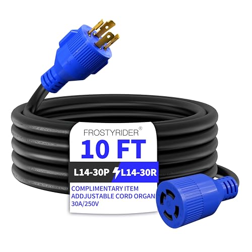 4 Prong 30 Amp 10 Foot Generator Extension Cord, NEMA L14-30P/L14-30R, 125/250V Up to 7500W 10 Gauge SJTW Generator Cord, ETL Listed