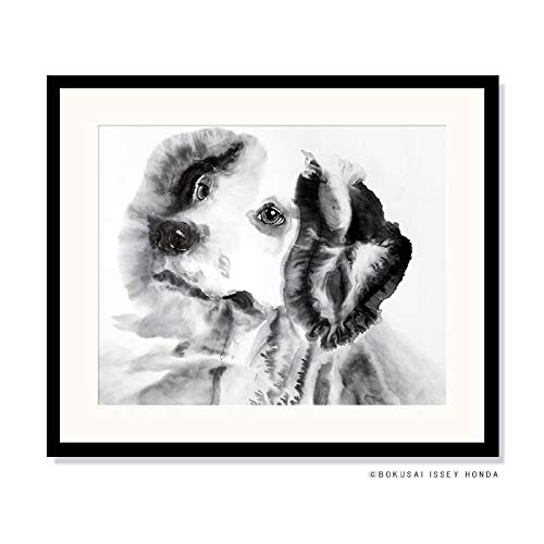 Amazon.co.jp: いつまでも 絵画 水墨画 イヌ 犬 インテリア 墨絵 額絵