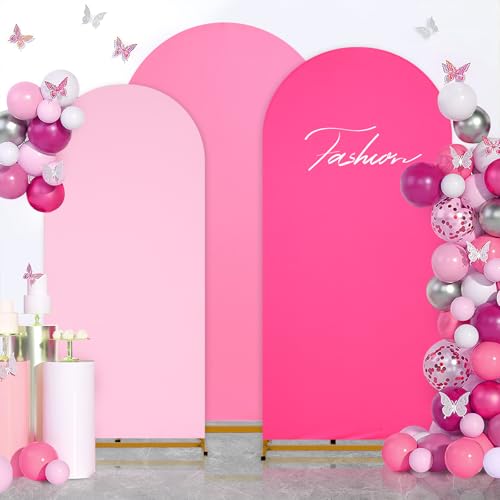 Image of SoarDream Wedding Arch Cover Pink Lavender Double-Sided Spandex Fitted Wedding Arch Stand Covers Set of 3 Round Top Blushing Chiara Arch Covers 6FT 6.6FT 7.2FT for Wedding Party Decor