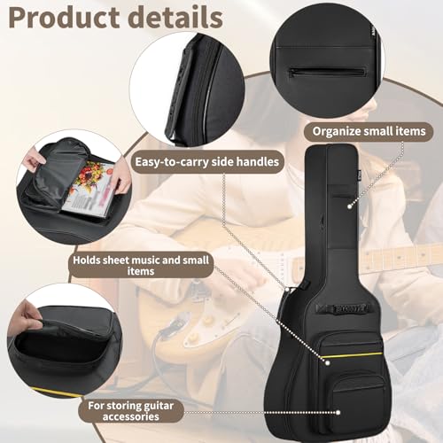 ANILD Acoustic Guitar Bag 40 41 42 Gig Bag 0.35 In Thick Padding Dual Adjustable Shoulder Strap Acoustic Guitar Case with Back Hanger Loop by ANILD - Image 4