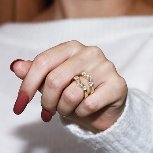 1 Carat Lab Created Moissanite & Lab Grown Diamond Anniversary Wedding Solitaire Enhancer Guard Ring For Women 14K Gold Over Sterling Silver (1 Cttw), Gift For Her3