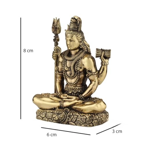 Image of Brass Shiva Statue | 3 inch Lord Shiva Idol for Home Decor, Pooja, and Meditation | Hindu God Figurine Shiva Idol for Car Dashboard