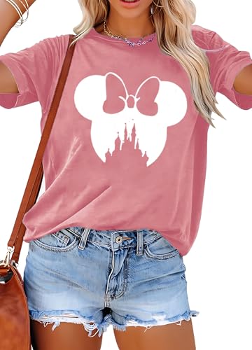 Magic Shirts for Women Cute Castle Bows Mouse Shirt Vacation Girls T Shirts Red XL