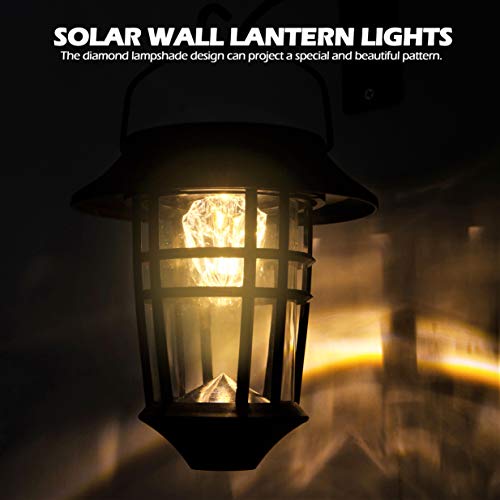 LeiDrail Solar Wall Lantern Lights Outdoor Hanging Lanterns Super Bright Warm White LED Wall Sconce Glass Landscape Lighting Decorative Waterproof with Hanging Hook - 2 Pack