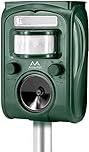 AMERFIST Solar Animal Repeller, 2021 Ultrasonic Mole Repellent, Rat, Squirrel, Deer, Raccoon, Skunk, Rabbit, Mole, Dog, Cat, Waterproof with Motion Detector, USB Rechargeable, Flashing Light (Green)