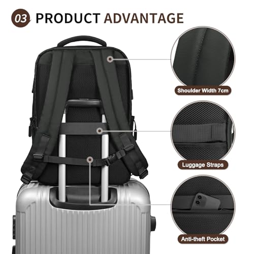 Mochila liviana para portátil y viaje, resistente al agua, negra miniatura 5