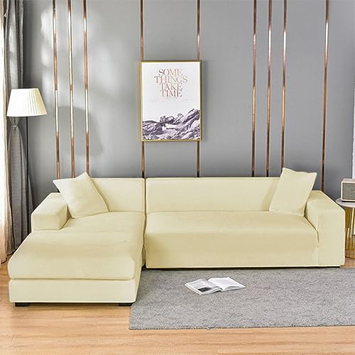 Couvre canapé d'angle modulaire 3 places avec méridienne en velours beige