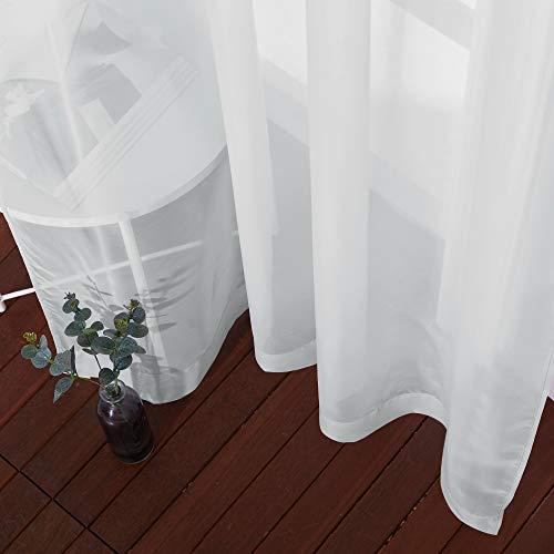 Image of NICETOWN Long Sheer Curtain Panels - Ring Top Modern Window Treatment Voile Drapes for Bedroom /Living Room (Light Gray, One Pair, W54 x L96)
