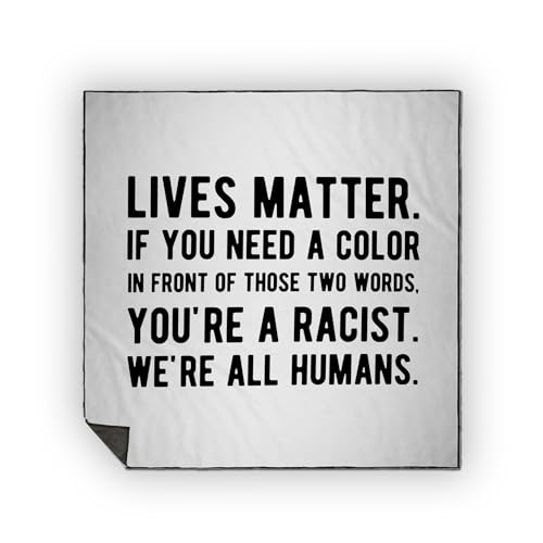 3dRose Lives Matter. We are All Humans. Black Lettering on White Background. Picnic Blanket