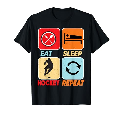 Maglietta con scritta "Eat Sleep Ice Hockey Repeat", regalo per adolescenti, ragazzi, uomini Maglietta