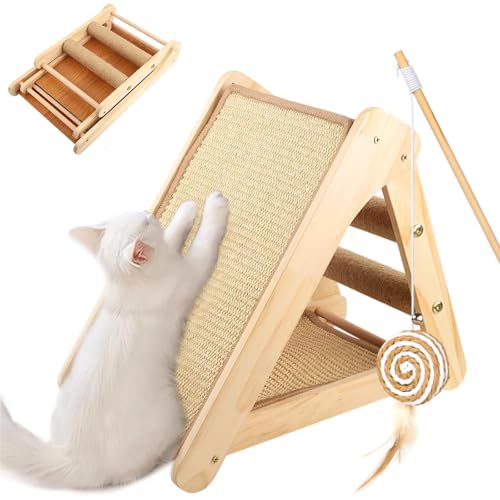 Poste rascador para gatos de interior, almohadilla rascadora para gatos de pie con alfombrilla rascadora de sisal natural, plegable de madera Griffoir Pour Chat, multifuncional para proteger sofás de
