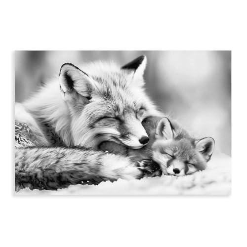 Toile renard et oursons d'art mural de haute qualité 30x45cm