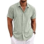 COOFANDY Men's Linen Shirts Short Sleeve Casual Shirts Button Down Shirt for Men Beach Summer Wedding Shirt
