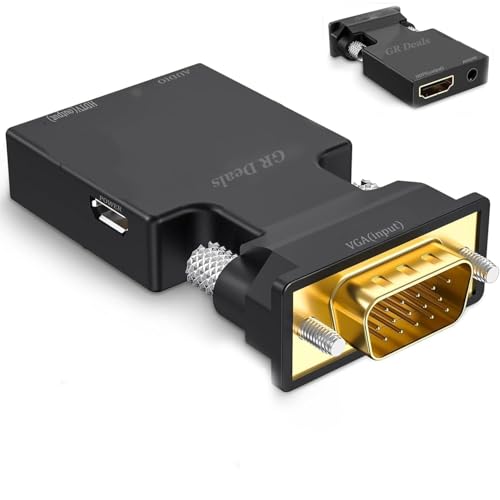 Image of VGA to HDMI Adapter Converter with Audio,(PC VGA Source Output to TV /Monitor with HDMI Connector), Active Male in Female 1080p Video Dongle adaptador for Computer, Laptop, Projector.